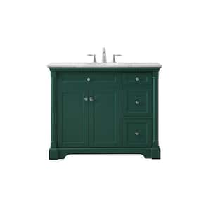 Simply Living 42 in. W x 21.5 in. D x 35 in. H Bath Vanity in Green with Carrara White Marble Top