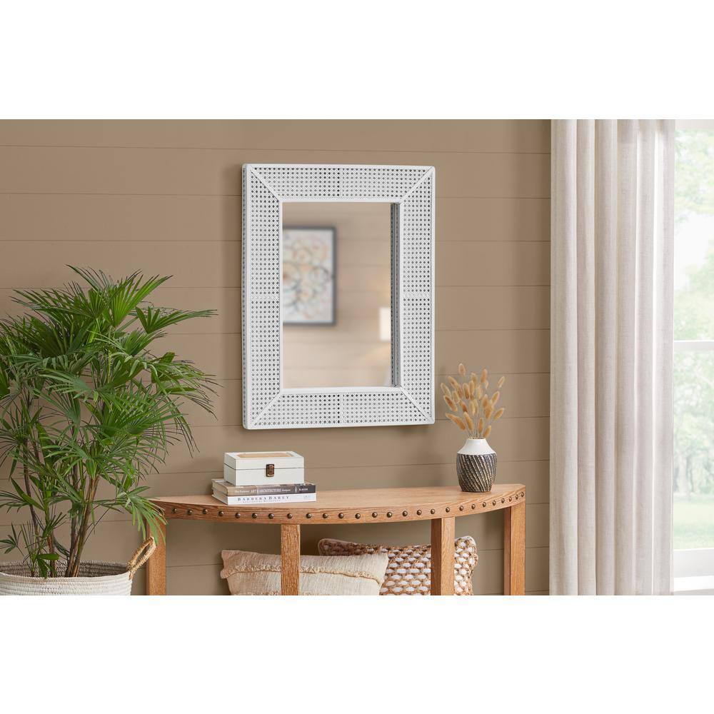 Home Decorators Collection Medium Rectangle White Rattan And Cane Mirror In W X In H