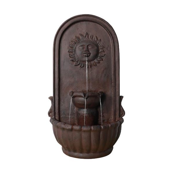 Watnature 28.3 in. Concrete Spitter Wall-Mounted Outdoor Fountain for Gardens, Free-standing Waterfall Fountain for Home Decor