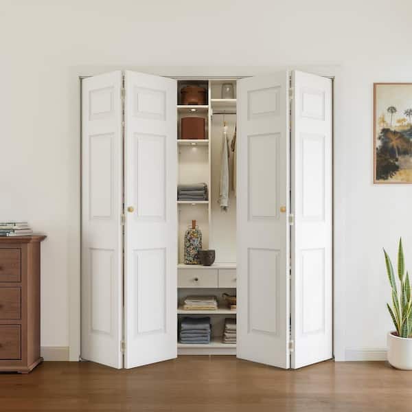 64 in. x 78.4 in. 3-Panel Hollow Core White Primed Molded Composite MDF Closet Bi-fold Door with Hardware Kit