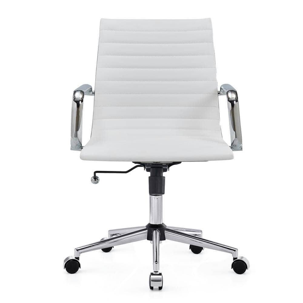 white leather rolling office chair