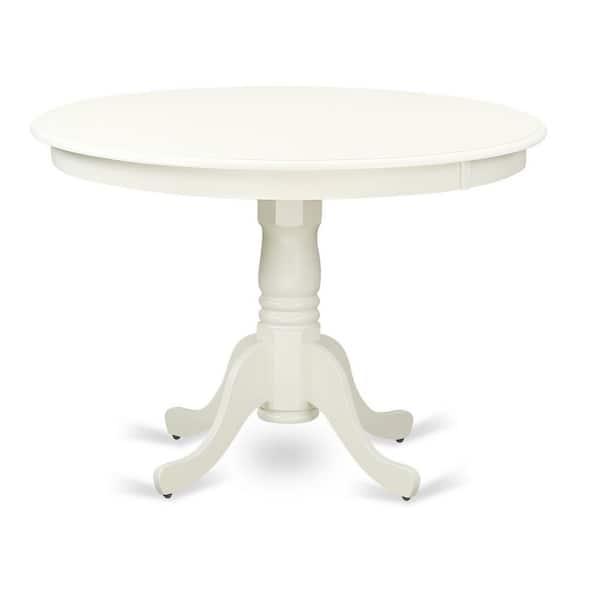 East West Furniture 5-Piece Linen White Finish Solid Wood Top Dining table with 4 Chairs with Slat Back