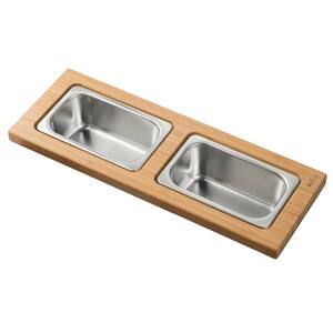 16.75 in. Workstation Kitchen Sink Composite Serving Board Set with Rectangular Stainless Steel Bowls