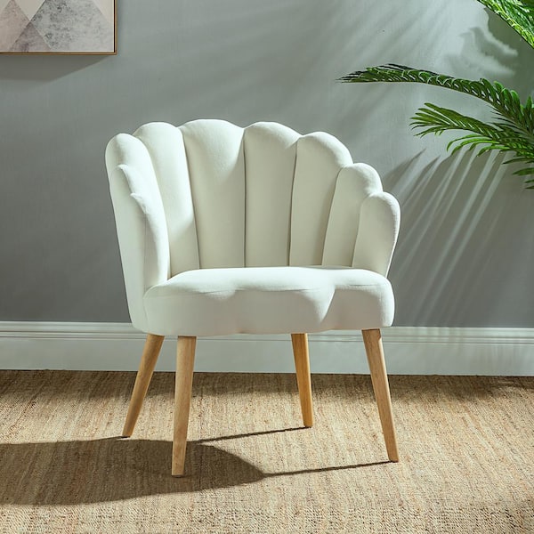 Flora Ivory Velvet Barrel Chair with Tufted Cushions (Set of 1)