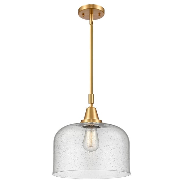 Bell 100-Watt 1-Light Satin Gold Standard Mini Pendant Light with Seeded Glass Shade, No Bulbs Included