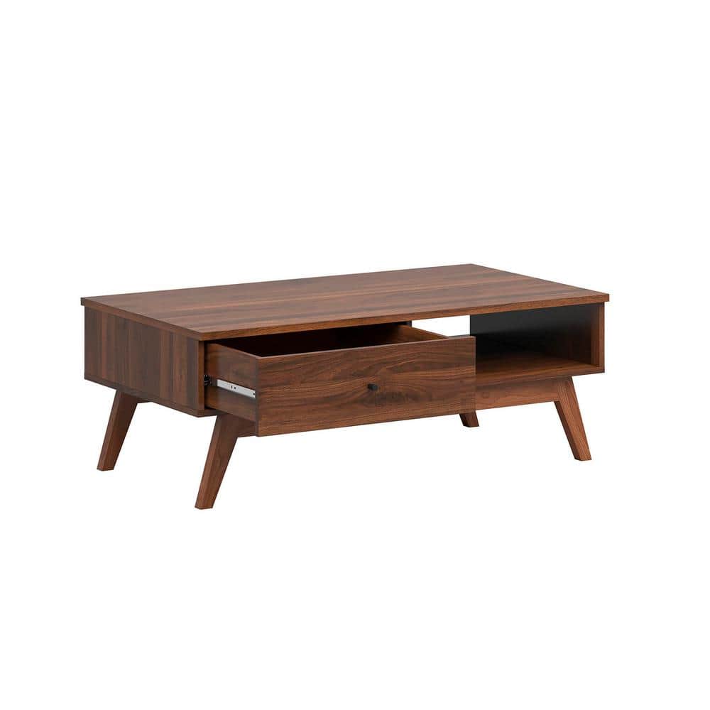 Walnut Brown Mid-Century Modern Rectangular Coffee Table with Storage