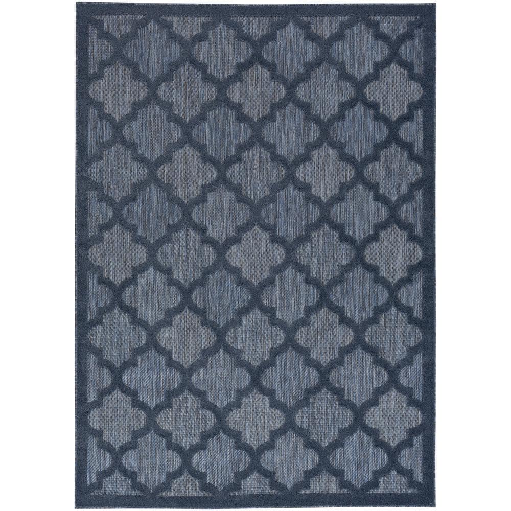 Nourison Easy Care Navy Blue 4 ft. x 6 ft. Geometric Contemporary ...
