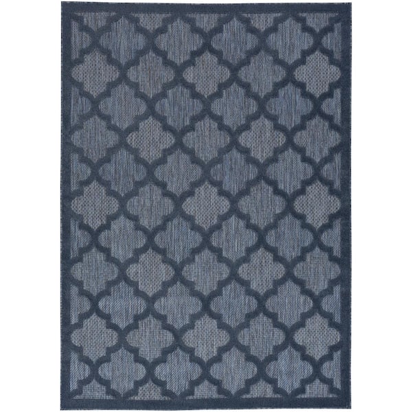 Nourison Easy Care Navy Blue 4 ft. x 6 ft. Geometric Contemporary Indoor Outdoor Area Rug