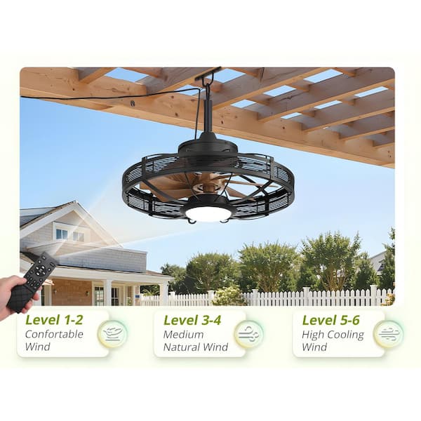 20 in. Outdoor Brown Caged Clip Mount Plug-in 3-Color Bright LED DC Motor Ceiling Fans with Lights, Remote Control, APP