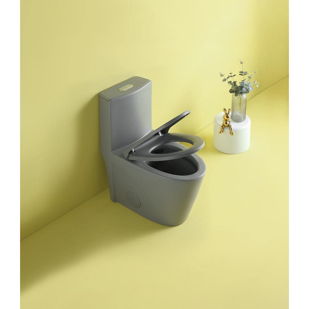 Light Gray Ceramic Dual-Flush Elongated One-Piece Toilet