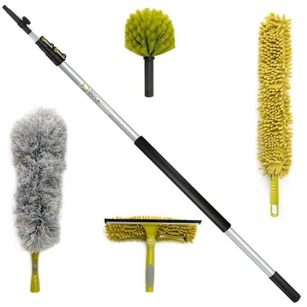 DocaPole High Reach Cleaning Kit with 12 ft. Extension Pole, Window Squeegee, Microfiber, Feather, Cobweb and Fan Dusters