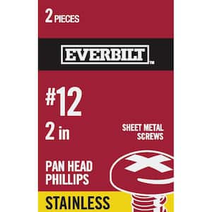 #12 x 2 in. Phillips Pan Head Stainless Steel Sheet Metal Screw (2-Pack)