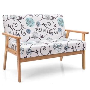 43 in. W Modern Fabric Loveseat Sofa Couch Upholstered 2-Seat Wood Armchair White and Blue Floral