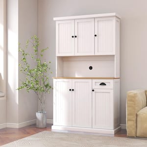 White MDF Wood 39.76 in. Buffet with Hutch, Kitchen Storage Cabinet, Sideboard with Wide Countertop