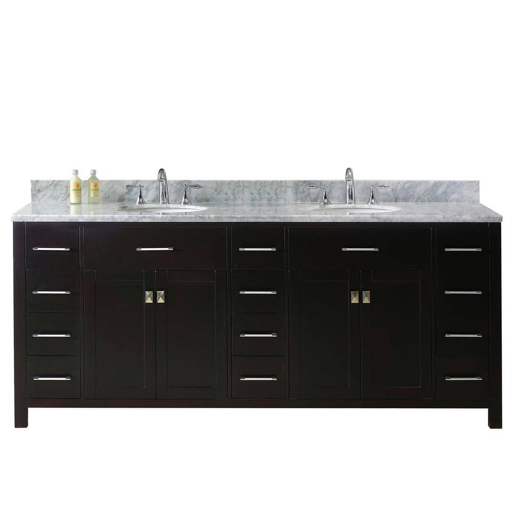 Virtu USA Caroline Parkway 79 in. W Bath Vanity in Espresso with Marble ...