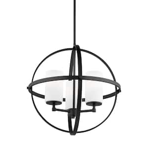 Alturas 3-Light Midnight Black Modern Dining Room Hanging Globe Chandelier with Etched White Glass