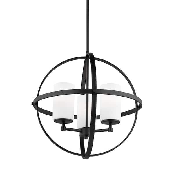 Alturas 3-Light Midnight Black Modern Dining Room Hanging Globe Chandelier with Etched White Glass