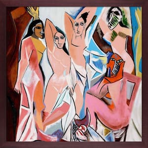 Les Demoiselles D'Avignon by Pablo Picasso Open Grain Mahogany Framed People Oil Painting Art Print 26.5 in. x 26.5 in.