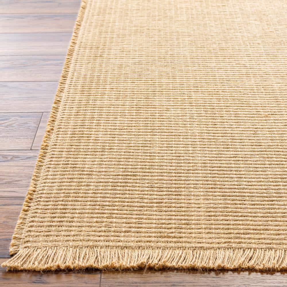 Natural Tan Jute and Polypropylene Runner Rug with Fringe