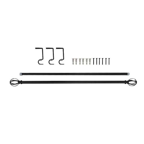 72 in-144 in Adjustable Ribbon Cage Single Curtain Rod in Matte Black with Finial