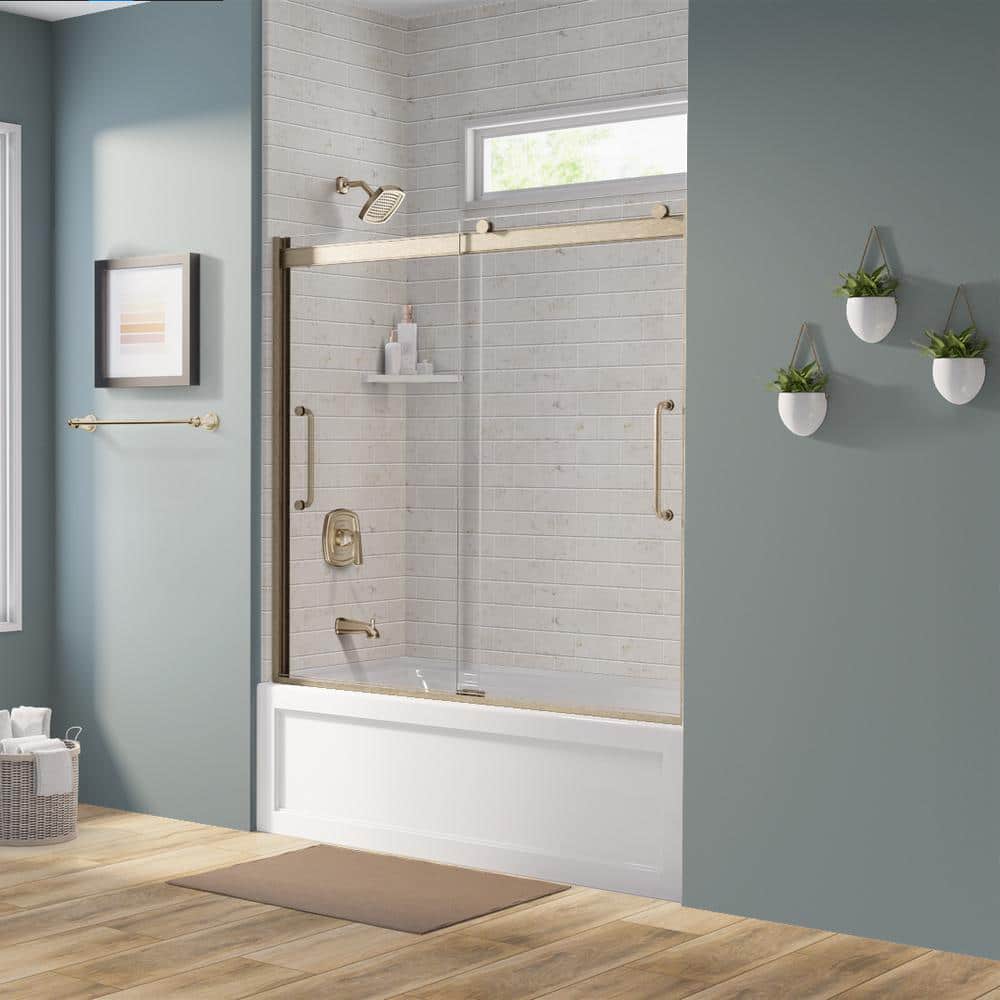 Arelo 60" Frameless Sliding Tub Door with Brushed Gold Frame