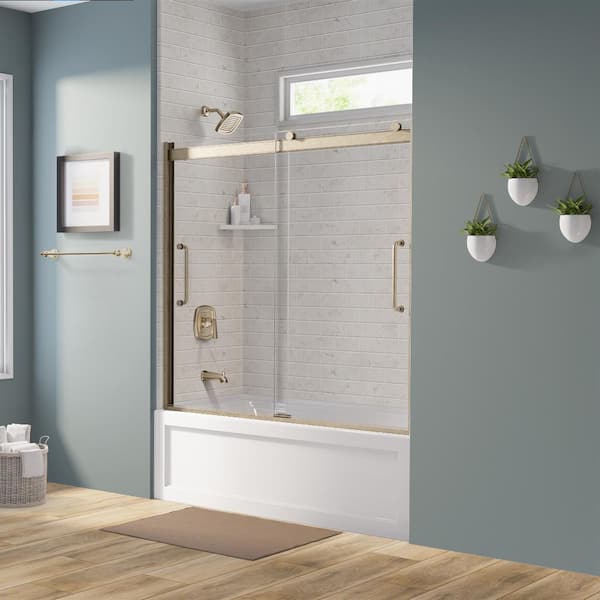 Basco Arelo 56 in. to 60 in. W Semi-Frameless Sliding Tub Door ...