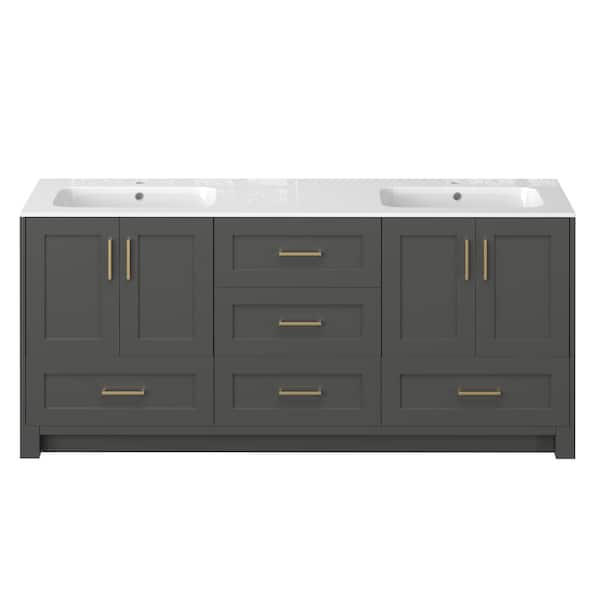 Getpro 72 in. Freestanding Deep Gray Bath Vanity Solid Wood Cabinet ...