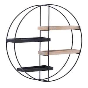 Jewett Black Round 4-Shelf Double Iron Frame Wall Storage