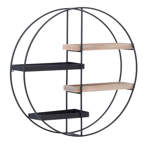 Linon Home Decor Jewett Black Round 4-Shelf Double Iron Frame Wall Storage