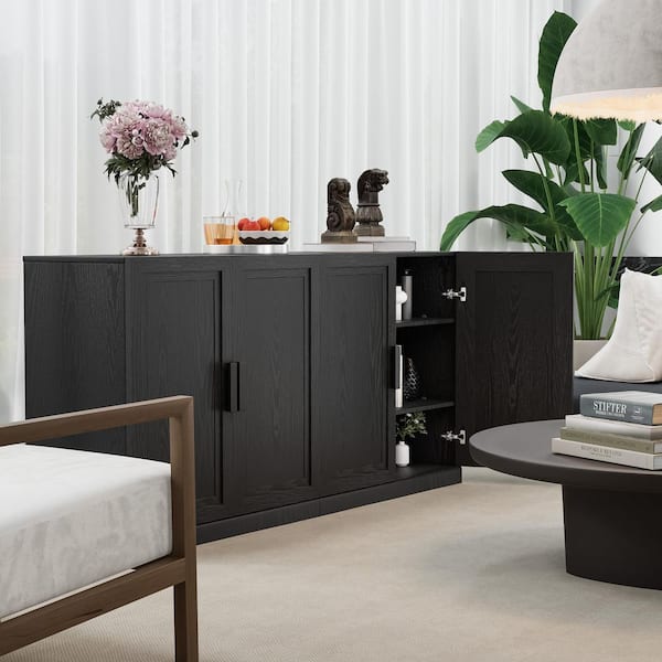 Modern Black Wood 62 in. W Buffet Sideboard Dining Table with Door and 4 Adjustable Shelves (31 in. H x 16 in. D)