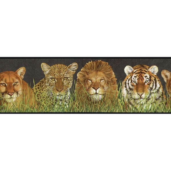 The Wallpaper Company 9 in. x 15 ft. Black and Green Wild Cats Border