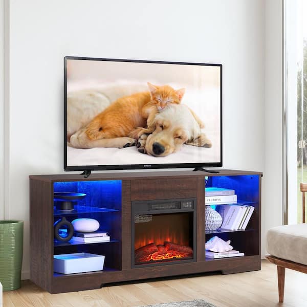 SUNRINX 58 in. W Freestanding Wooden with LED Lights and USB
