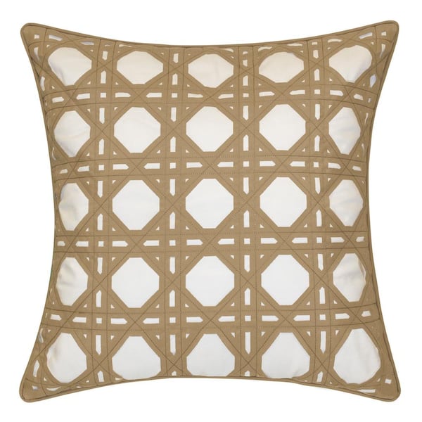 Edie@Home Indoor and Outdoor Rattan Geometric 20 in. x 20 in. Decorative Pillow