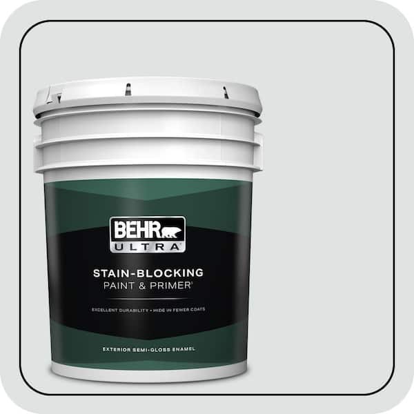 BEHR ULTRA 5 gal. #W-F-520 Ash White Semi-Gloss Enamel Exterior Paint & Primer