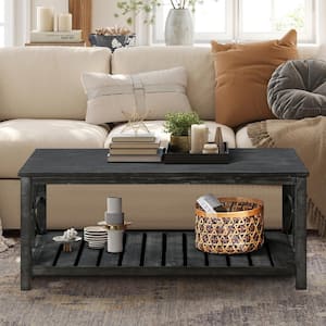 47 in. Antique Black Rectangular Wood Tabletop End Table The Sofa Or Loveseat For Living Room Side Table Coffee Table