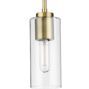 Cofield Collection 4 in. 1-Light Vintage Brass Transitional Pendant with Clear Glass Shade