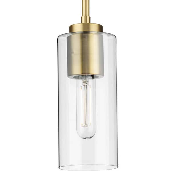 Progress Lighting Cofield Collection 4 in. 1-Light Vintage Brass Transitional Pendant with Clear Glass Shade