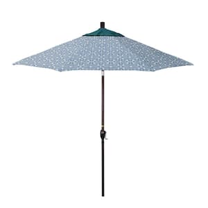 9 ft. Bronze Aluminum Market Patio Umbrella with Crank Lift and Push-Button Tilt in Palmetto Azure Pacifica Premium