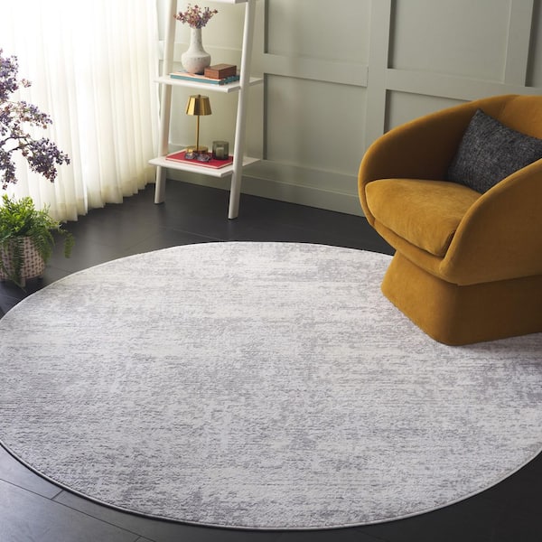 Amelia 7 ft. x 7 ft. Ivory/Light Gray Abstract Distressed Round Area Rug