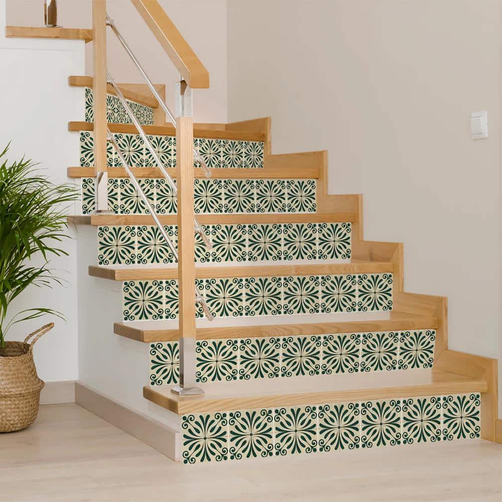 6x6-inch Dark Green and Beige Vinyl Peel and Stick Tile Set