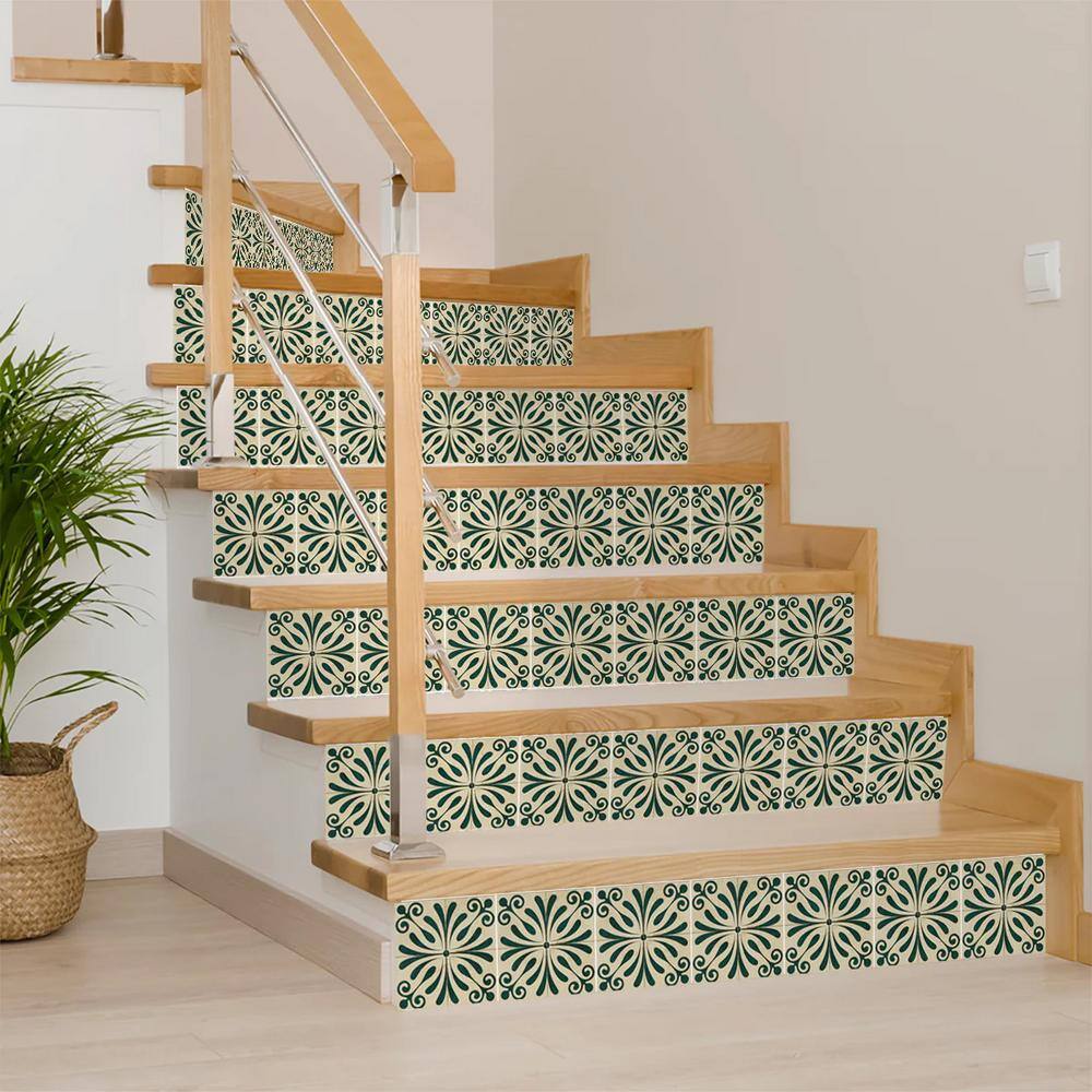Dark Green and Antique White Vinyl Peel and Stick Tile 8x8