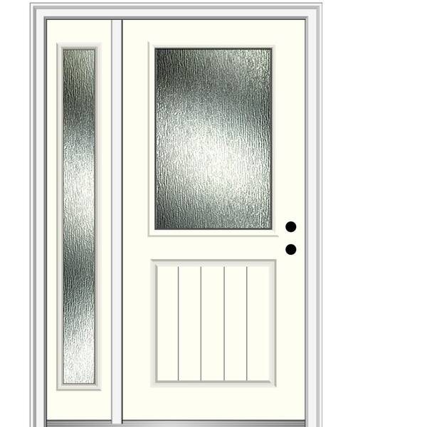 MMI Door 48 in. x 80 in. Left-Hand/Inswing Rain Glass Alabaster Fiberglass Prehung Front Door on 4-9/16 in. Frame