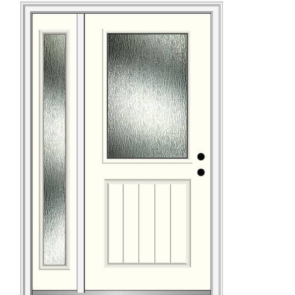 MMI Door 48 in. x 80 in. Left-Hand/Inswing Rain Glass Alabaster Fiberglass Prehung Front Door on 6-9/16 in. Frame