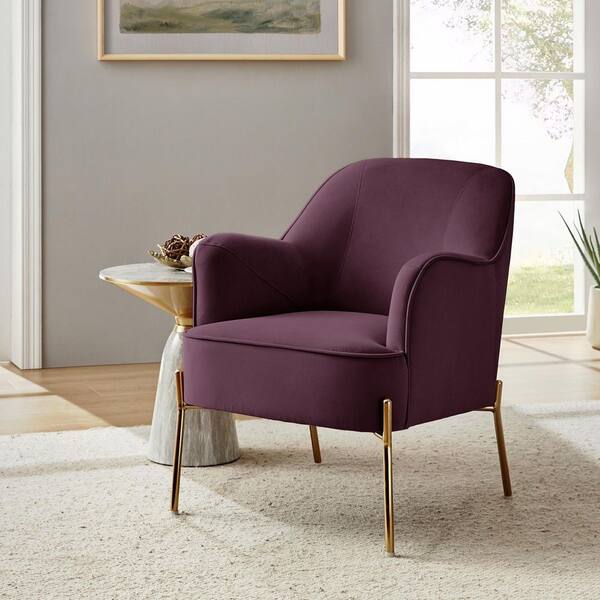 JAYDEN CREATION Nora Modern Purple Velvet Accent Chair with Gold Metal Legs