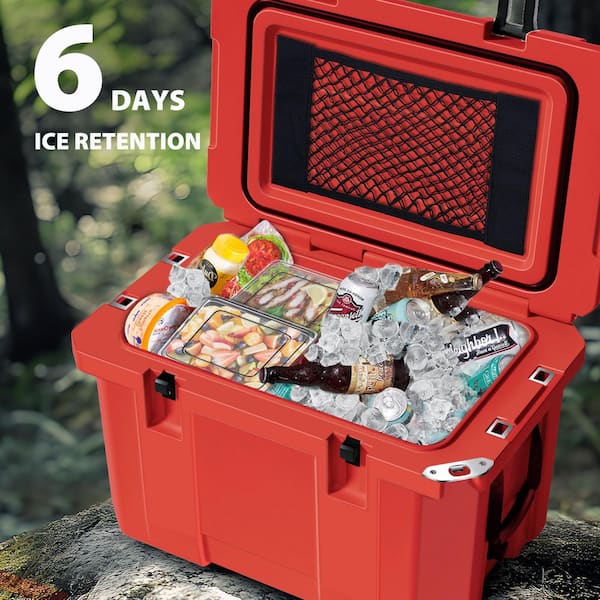 Denjol Red 60 qt. Portable Chest Cooler with Cup Holders, Nylon