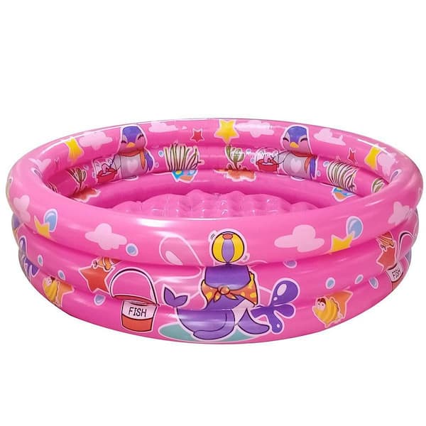 3-Rings Pink 48 in. x 12 in. Round 12 in. Deep Inflatable Kiddie Pool for Baby Toddler Swimming and Ball Pit Set