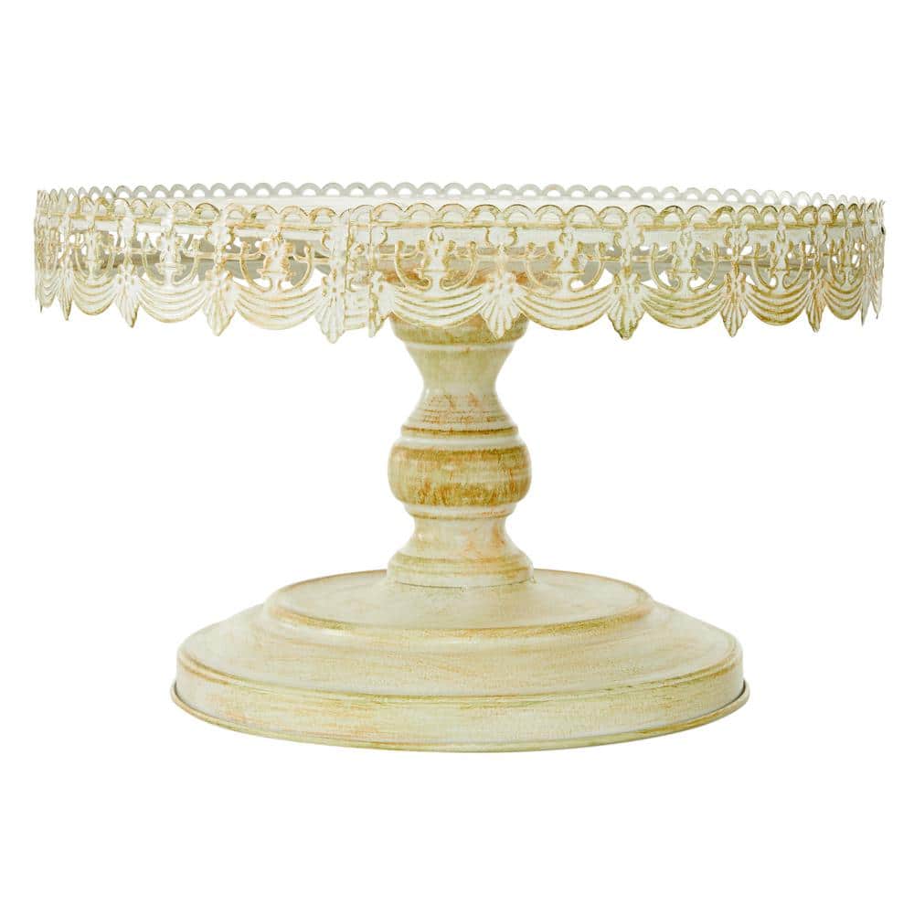 White Metal Pedestal Stand with Lace Edge, 16"