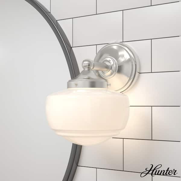 Hunter Saddle Creek 1-Light Brushed Nickel Wall Sconce with Cased White Glass Shade