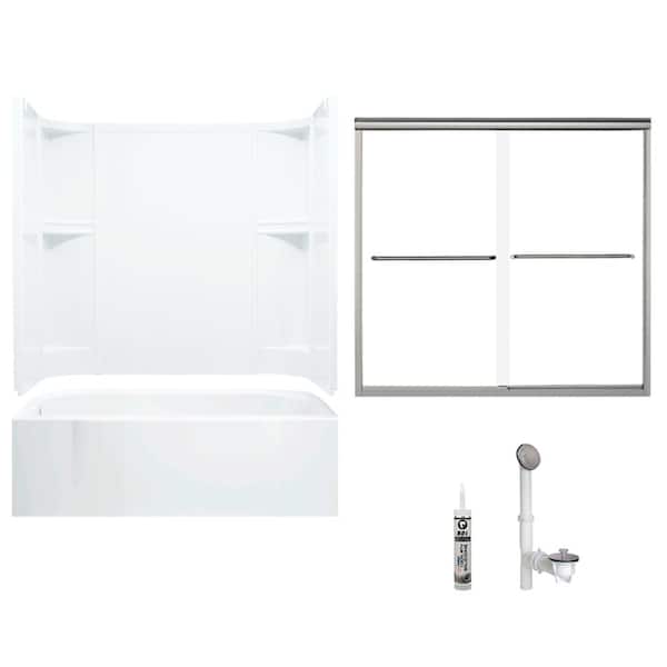STERLING Accord 30 in. x 60 in. x 72 in. Bath and Shower Kit with Left-Hand Drain in White and Brushed Nickel
