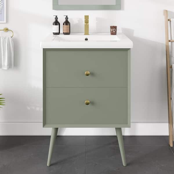 Seoul 24 in. Single Sink Vintage Green Bath Vanity with White Porcelain Top (Assembled)